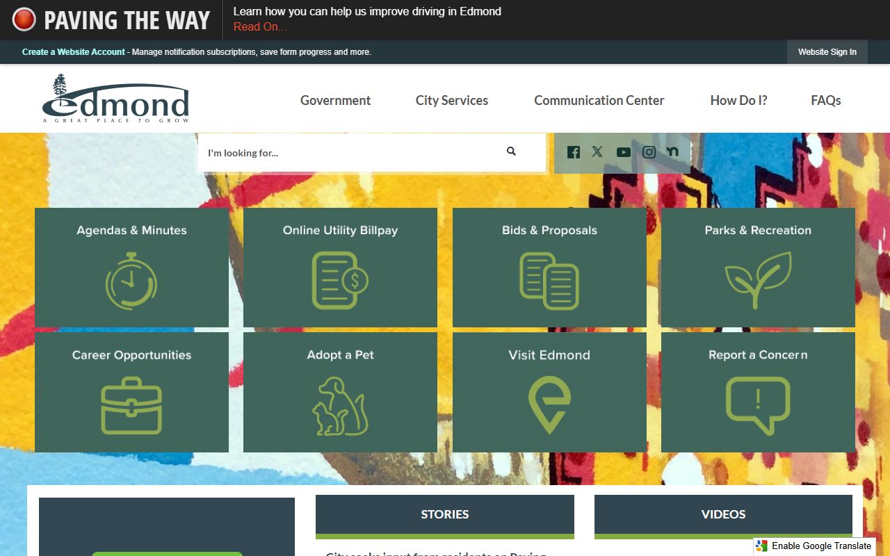 Edmond city government website for birth records information
