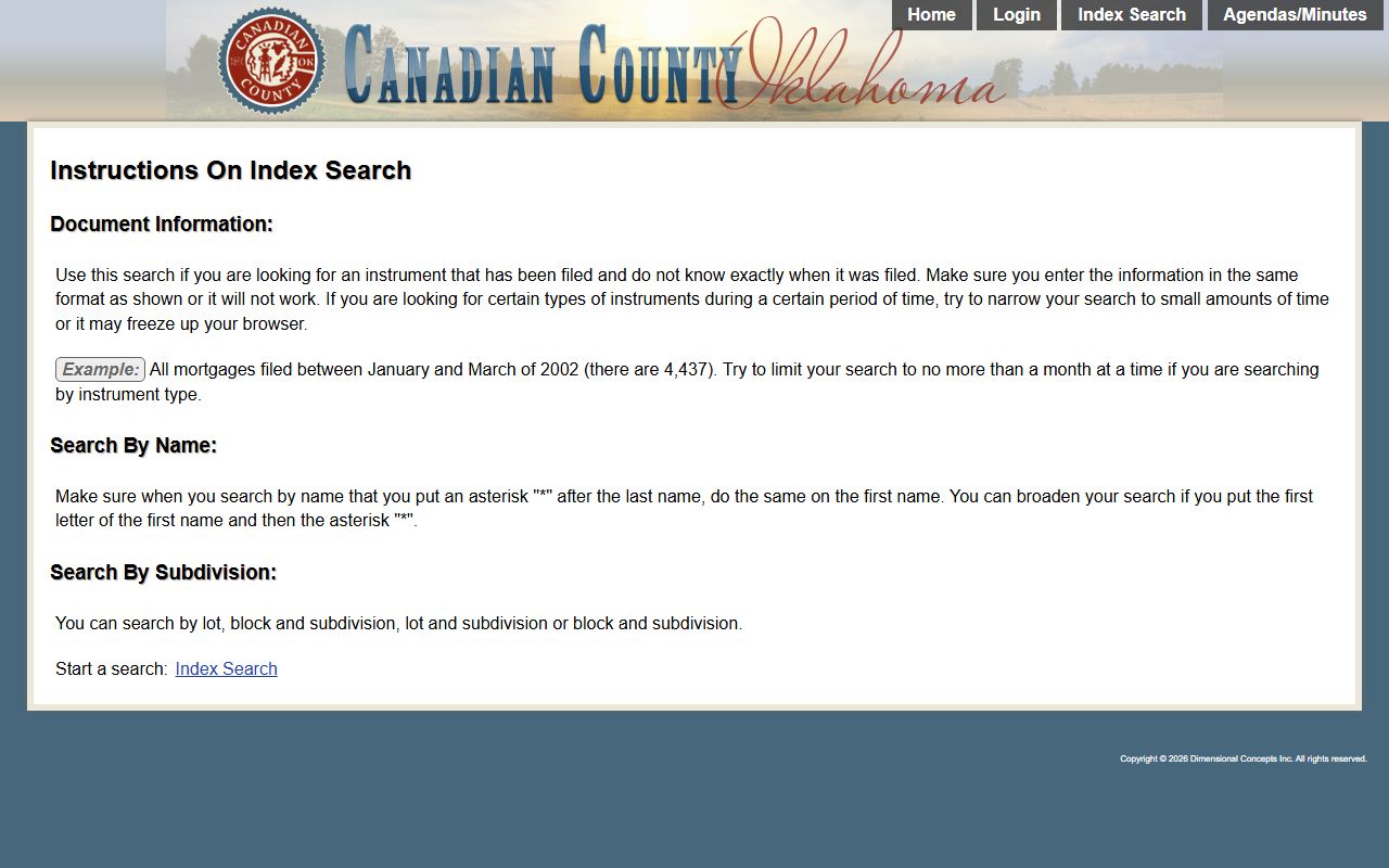Canadian County land records search system related to birth records research