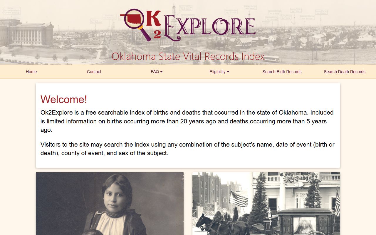 OK2Explore search index for Oklahoma birth records