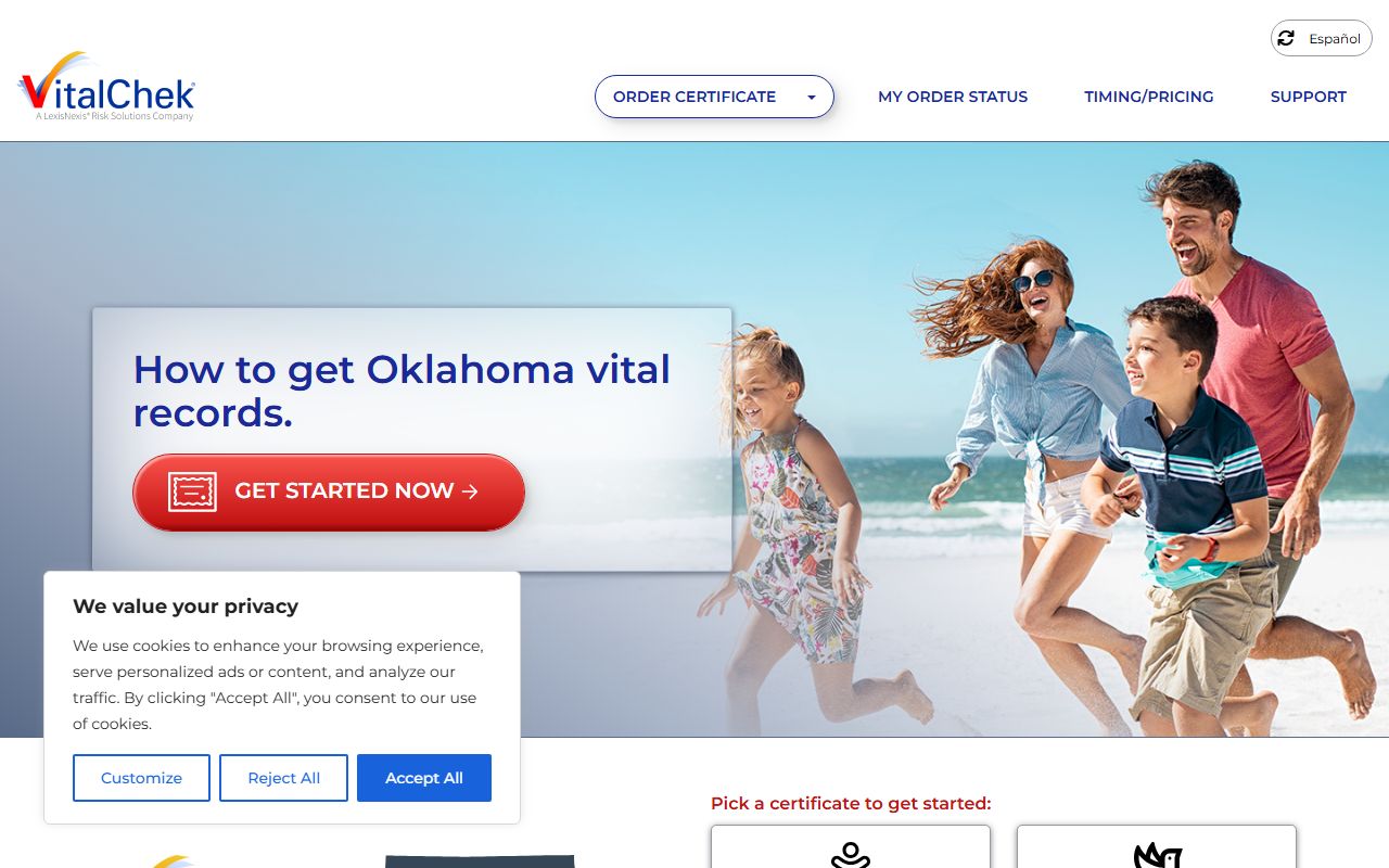 VitalChek ordering service for Oklahoma birth records